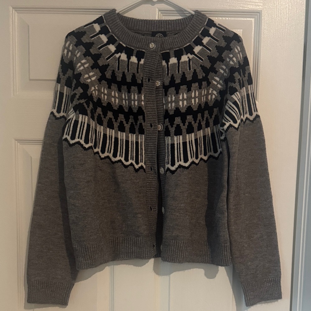Bobeau Black and Gray Patterned Cardigan